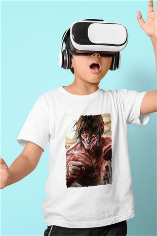 Attack On Titan Baskılı Beyaz Unisex Beyaz Çocuk Tişört - Tshirt