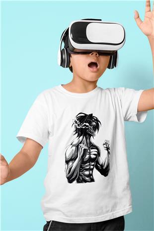 Attack On Titan Baskılı Beyaz Unisex Beyaz Çocuk Tişört - Tshirt