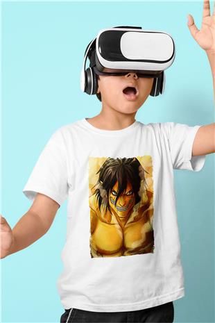 Attack On Titan Baskılı Beyaz Unisex Beyaz Çocuk Tişört - Tshirt