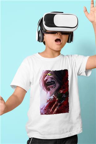 Attack On Titan Baskılı Beyaz Unisex Beyaz Çocuk Tişört - Tshirt