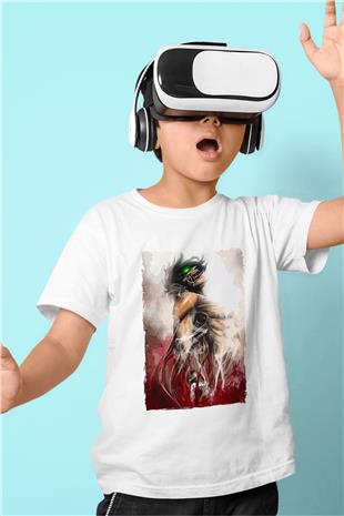 Attack On Titan Baskılı Beyaz Unisex Beyaz Çocuk Tişört - Tshirt