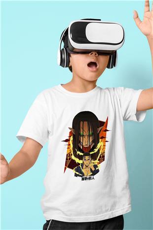 Attack On Titan Baskılı Beyaz Unisex Beyaz Çocuk Tişört - Tshirt