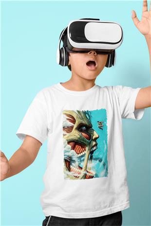 Attack On Titan Baskılı Beyaz Unisex Beyaz Çocuk Tişört - Tshirt