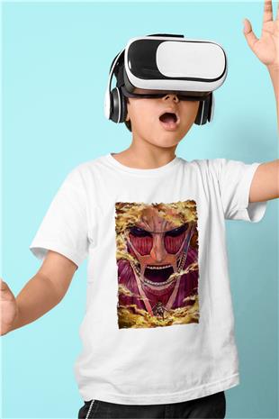 Attack On Titan Baskılı Beyaz Unisex Beyaz Çocuk Tişört - Tshirt