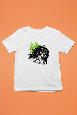 Attack On Titan Baskılı Beyaz Unisex Beyaz Çocuk Tişört - Tshirt