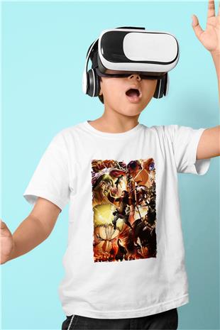 Attack On Titan Baskılı Beyaz Unisex Beyaz Çocuk Tişört - Tshirt