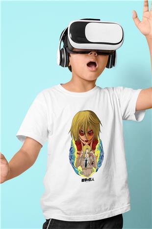 Attack On Titan Baskılı Beyaz Unisex Beyaz Çocuk Tişört - Tshirt