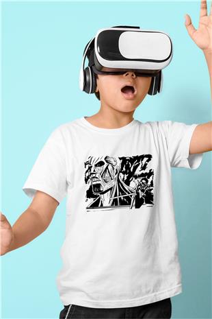 Attack On Titan Baskılı Beyaz Unisex Beyaz Çocuk Tişört - Tshirt