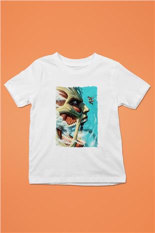 Attack On Titan Baskılı Beyaz Unisex Beyaz Çocuk Tişört - Tshirt
