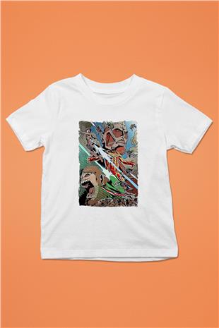 Attack On Titan Baskılı Beyaz Unisex Beyaz Çocuk Tişört - Tshirt