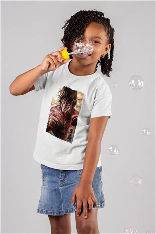 Attack On Titan Baskılı Beyaz Unisex Beyaz Çocuk Tişört - Tshirt