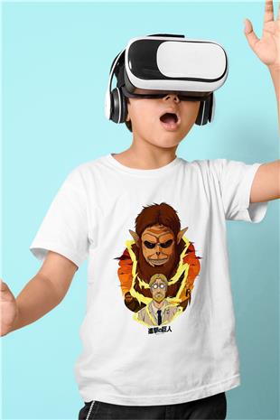 Attack On Titan Baskılı Beyaz Unisex Beyaz Çocuk Tişört - Tshirt