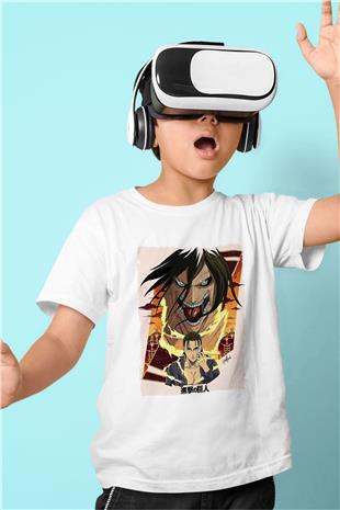 Attack On Titan Baskılı Beyaz Unisex Beyaz Çocuk Tişört - Tshirt