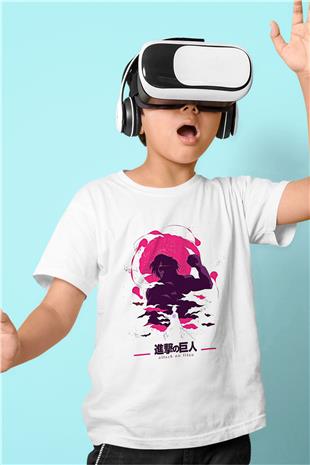 Attack On Titan Baskılı Beyaz Unisex Beyaz Çocuk Tişört - Tshirt