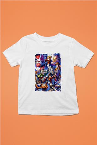 Attack On Titan Baskılı Beyaz Unisex Beyaz Çocuk Tişört - Tshirt
