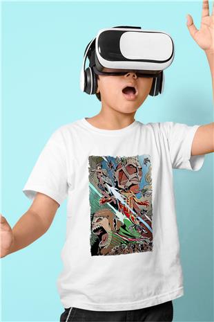 Attack On Titan Baskılı Beyaz Unisex Beyaz Çocuk Tişört - Tshirt