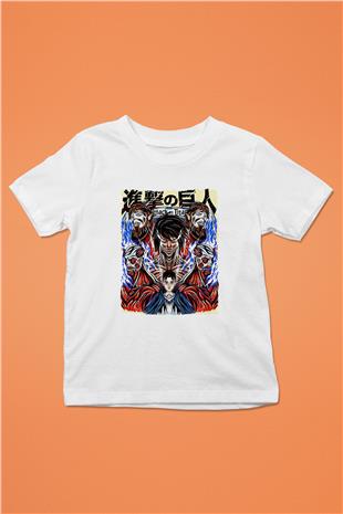 Attack On Titan Baskılı Beyaz Unisex Beyaz Çocuk Tişört - Tshirt