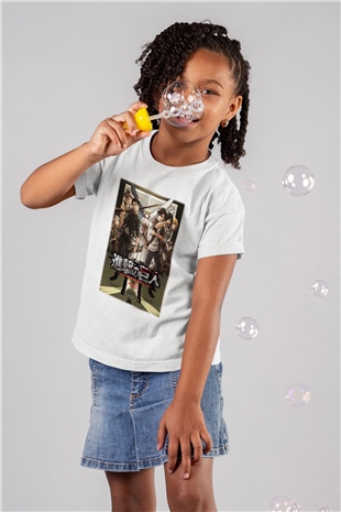 Attack on Titan Baskılı Beyaz Unisex Çocuk Tişört