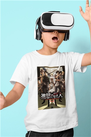 Attack on Titan Baskılı Beyaz Unisex Çocuk Tişört