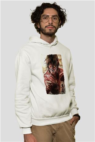 Attack On Titan Baskılı Beyaz Unisex Hoodie