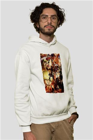 Attack On Titan Baskılı Beyaz Unisex Hoodie