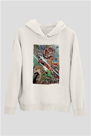 Attack On Titan Baskılı Beyaz Unisex Hoodie