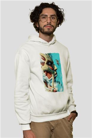 Attack On Titan Baskılı Beyaz Unisex Hoodie