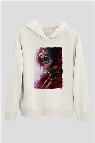 Attack On Titan Baskılı Beyaz Unisex Hoodie