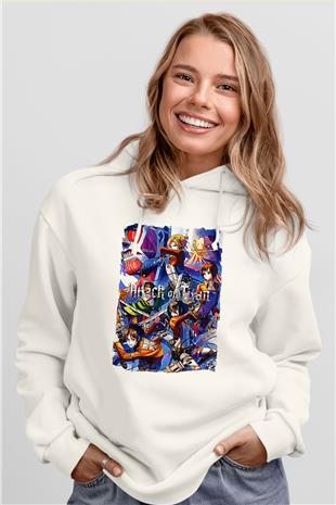 Attack On Titan Baskılı Beyaz Unisex Hoodie
