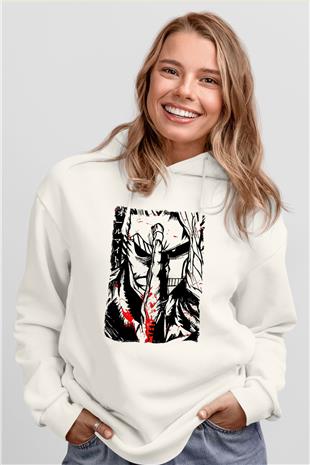 Attack On Titan Baskılı Beyaz Unisex Hoodie
