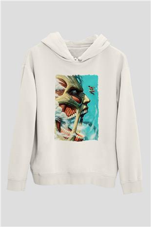 Attack On Titan Baskılı Beyaz Unisex Hoodie