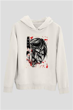 Attack On Titan Baskılı Beyaz Unisex Hoodie