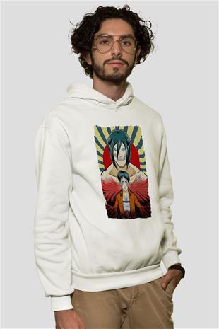 Attack On Titan Baskılı Beyaz Unisex Hoodie