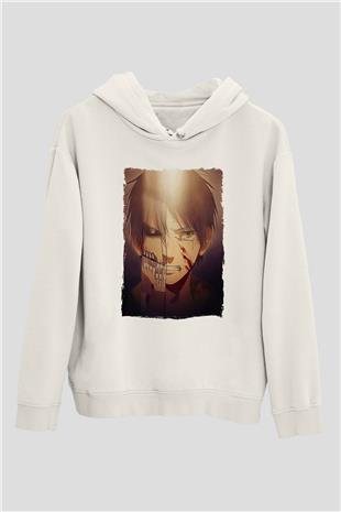 Attack On Titan Baskılı Beyaz Unisex Hoodie