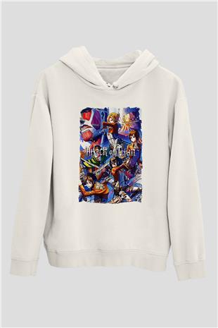 Attack On Titan Baskılı Beyaz Unisex Hoodie