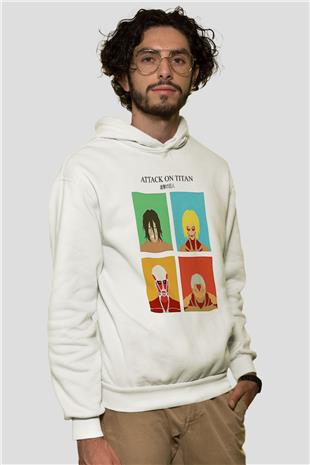 Attack On Titan Baskılı Beyaz Unisex Hoodie