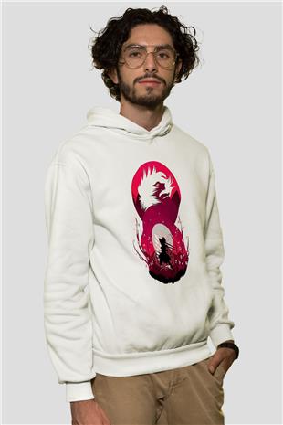 Attack On Titan Baskılı Beyaz Unisex Hoodie