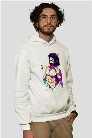 Attack On Titan Baskılı Beyaz Unisex Hoodie