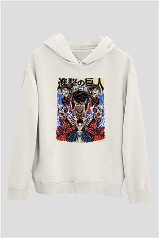 Attack On Titan Baskılı Beyaz Unisex Hoodie