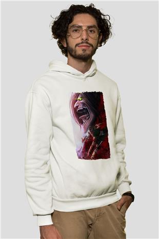 Attack On Titan Baskılı Beyaz Unisex Hoodie