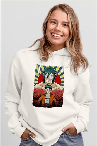 Attack On Titan Baskılı Beyaz Unisex Hoodie