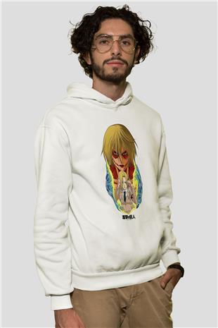 Attack On Titan Baskılı Beyaz Unisex Hoodie