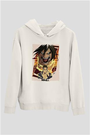 Attack On Titan Baskılı Beyaz Unisex Hoodie