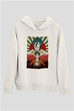 Attack On Titan Baskılı Beyaz Unisex Hoodie