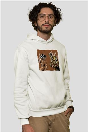 Attack On Titan Baskılı Beyaz Unisex Hoodie
