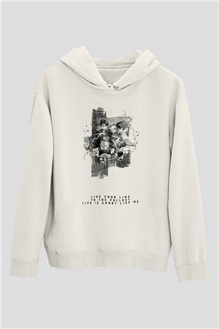 Attack On Titan Baskılı Beyaz Unisex Hoodie