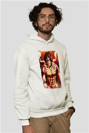 Attack On Titan Baskılı Beyaz Unisex Hoodie