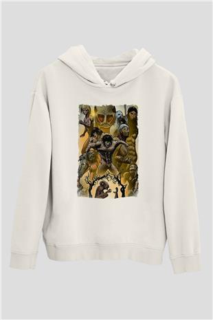 Attack On Titan Baskılı Beyaz Unisex Hoodie