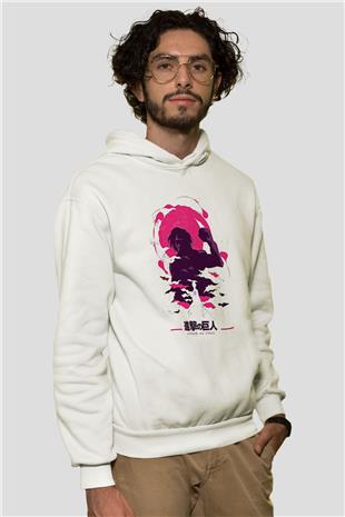 Attack On Titan Baskılı Beyaz Unisex Hoodie