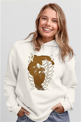 Attack On Titan Baskılı Beyaz Unisex Hoodie